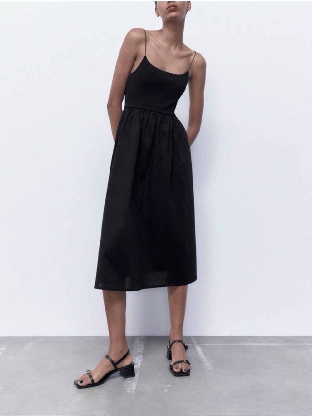 Zara Combination Black Midi Dress - Size Small